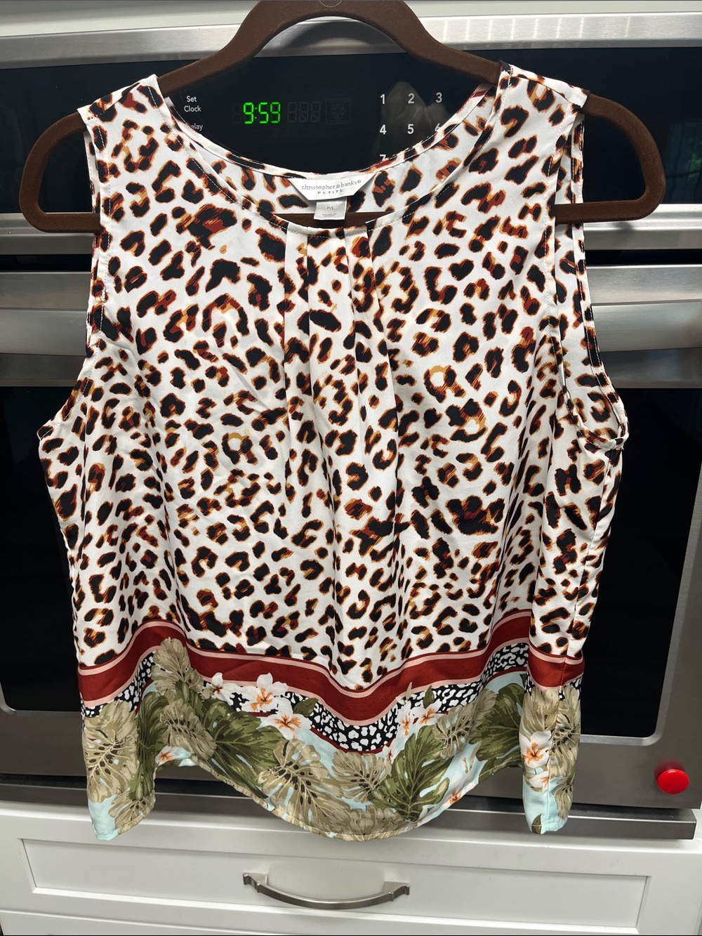 Christopher & Banks Multicolor Leopard Print Sleeveless Camisole with Floral Hem
